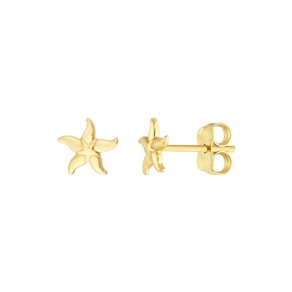 14K Solid Yellow Gold Small Starfish Stud Earrings